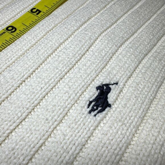 Vintage 90s MADE IN JAPAN Polo Ribbed Sweater L Ivory Fisherman Short Fit - Picture 8 of 9